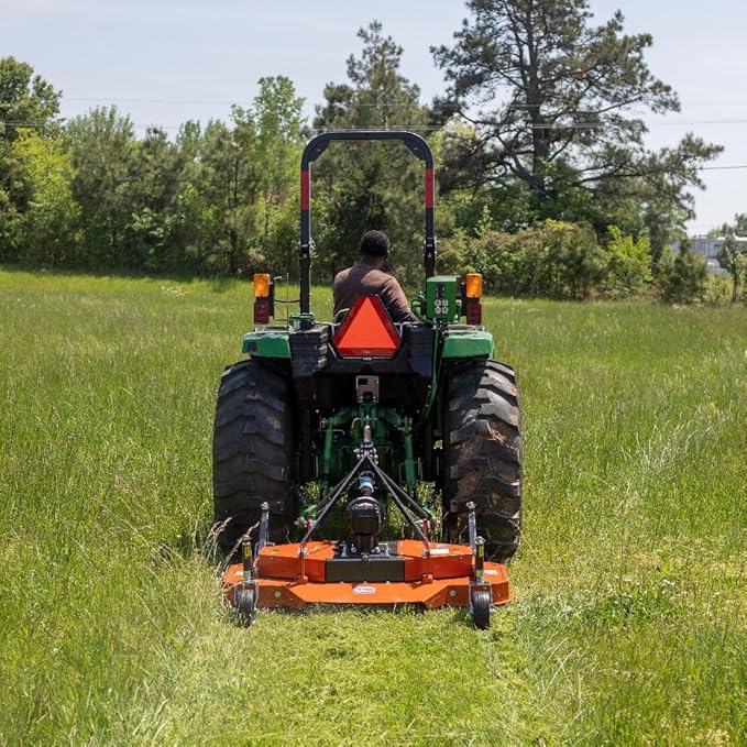 Titan Attachments 3 Point PTO Finish Mower, 60" Cutting Width, Cat 1 Hookup, Orange Finish, Rear Discharge, Pull Behind Mower for 25-40 HP Tractors, Low-Noise Cast Iron Gearbox