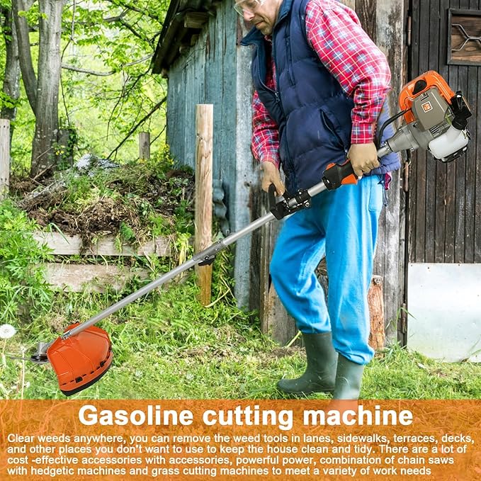 5 in 1 Weed Wacker Gas Powered, 52CC 2-Stroke Gas Weed Trimmer, Gas String Trimmer Cordless Hedge Trimmer, Brush Cutter, Lawn Mower, Handheld Chainsaw Hedge Pruner, Pole Saw Orange