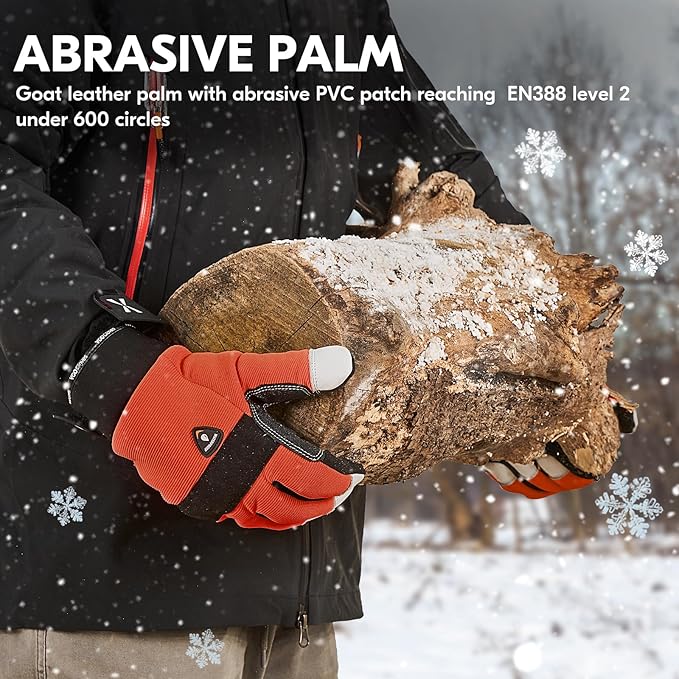 Vgo... 1Pair Chainsaw Winter Gloves,12-Layer Chainsaw Protection on Left Hands Back,Goat leather(S,Hi-Viz Orange,GA8912FWCS)