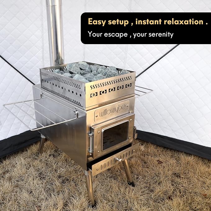 WILLOWYBE Portale Outdoor Sauna Set with Sauna Tent, Sauna Wood Stove, Cover Protection for Dry Sauna, Cooking for Family and Friends