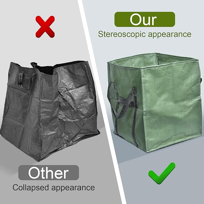 2-Pack 66 Gallons Reusable Yard Waste Bags, Upgrade Heavy Duty Foldable Garden Leaf Bag Lawn Bags Trash Bag Waste Container, Keep Upright (25.5" L × 25.5" W × 27.5" H)