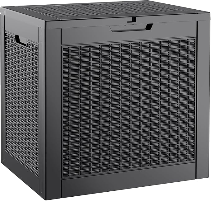NUNU LAB 32 Gallon Resin Deck Box,Outdoor Indoor Waterproof Storage Box for Patio Cushions, Garden Tools, Pool Accessories,Backyard Storage Bin,Black
