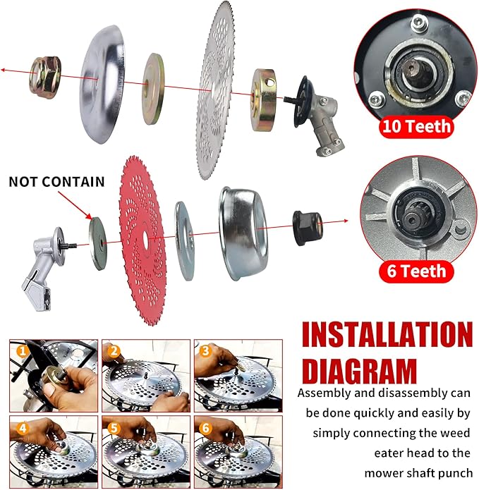 10" x 80T Carbide Tip Brush Cutter Trimmer Blades & 9" x 36 Teeth Carbide Tipped Blades & 10" x 3 Teeth Carbon Blades with Adapter Kit