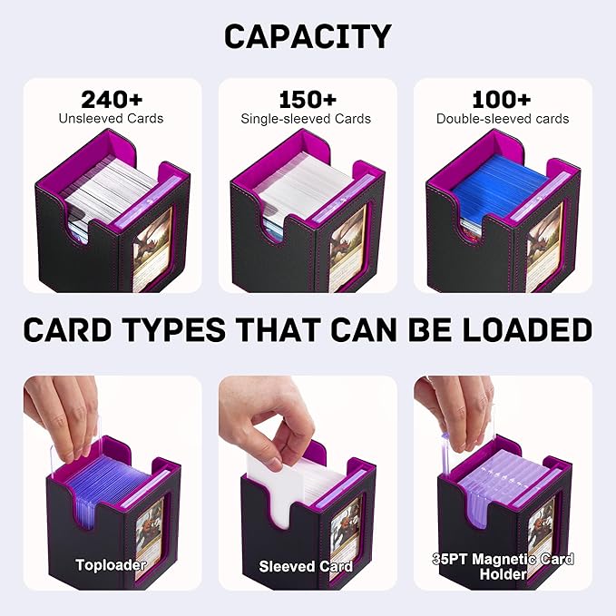 Trading Card Deck Box with Commander Display，3 in 1 MTG Storage Holds 200 Double-Sleeved Cards，2 Deck Boxes & Dice Tray Included，Fits MTG, TCG, PTCG & Sports Cards