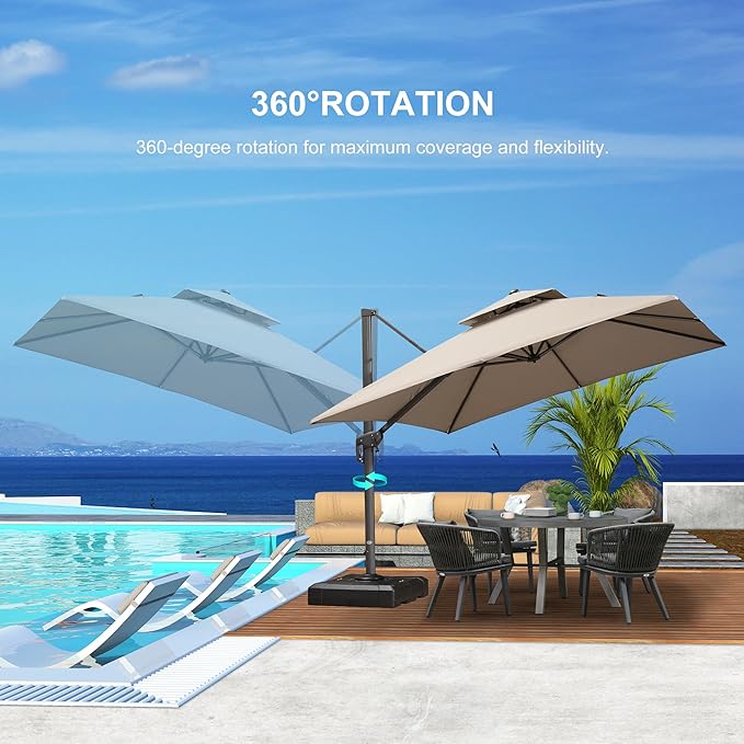 PURPLE LEAF 11 FT Cantilever Patio Umbrella Outdoor Umbrella with 280lbs Base Large Rectangular Windproof Offset Umbrella for Pool Deck Garden, Ash Mocha