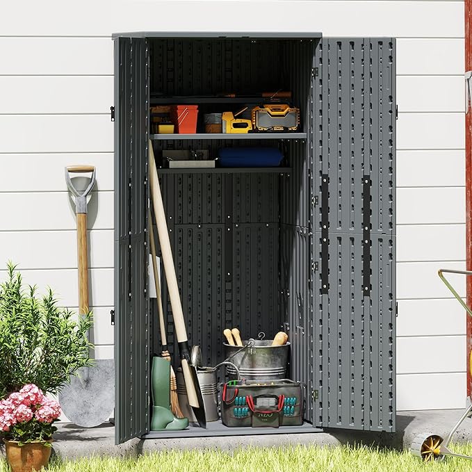Heavy Duty Tall Storage Cabinet Outdoor Weatherproof, 28 Cuft Garage Storage Cabinet with 4 Adjustable Shelves, Lockable Kitchen Pantry Closer Organizer, 31Wx23Lx66H, Sage Grey