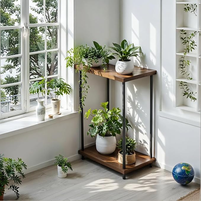 2 Tier Metal Sturdy Heavy Plant Stand, Narrow Plant Stand Indoor and Outdoor L19.68 x W11.81 x H27.55 inch， Capacity & Heavy Duty Construction