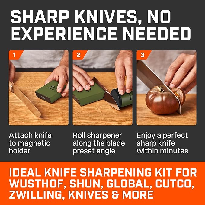 TUMBLER Pro Rolling Knife Sharpener™ - Knife Sharpening Made Easy - Sharpening Kit with Removable Disc System - Includes 4-Layer Diamond Sharpening Disc & EdgeBoost Ceramic Disc (Forest Green)
