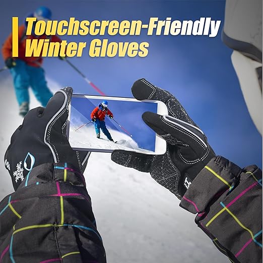 HANDLANDY Waterproof Insulated Work Gloves, 3M Thinsulate Thermal Winter Gloves for Men Women Touch Screen, Warm Ski Snowboard Cold Weather Gloves (Black, Large)