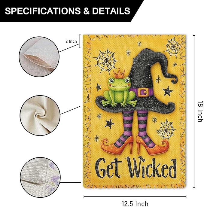 Get Wicked Garden Flag Witch Hat Holiday Garden Flag The Frog Prince Vertical Double Sided Rustic Farmland Burlap Yard Lawn Outdoor Decor 12.5x18"