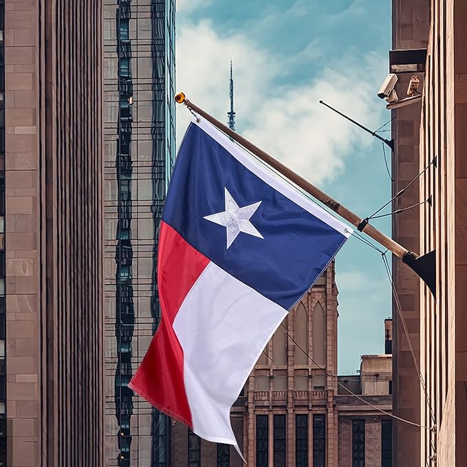 Texas State Flag 4x6 Ft Deluxe Embroidered Premium Polyester Durable TX Flag with Sewn Stripes and Brass Grommets for Indoor/Outdoor Use