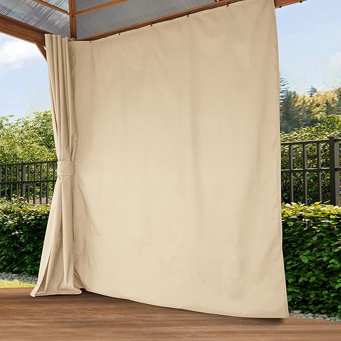 TOOLPORT Hardtop Gazebo 10x10 ft with Polycarbonate Roof - Wood-Like Finish - 4 Side Panels in Champagne