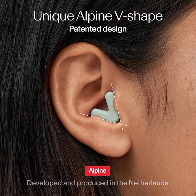 Alpine Silence Earplugs for Sleep, Focus & Travel - V-Shape Snug Fit & Soft Oval Tips – 4 Sizes XS/S/M/L - Comfortable, Reusable Hearing Protection - 22dB – Green