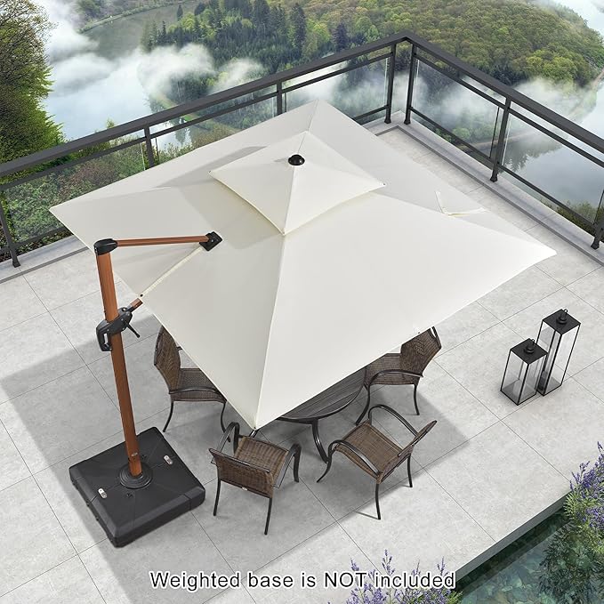 PURPLE LEAF 9ft Patio Umbrella Outdoor Square Umbrellas Large Cantilever Umbrella Windproof Offset Umbrellas Heavy Duty Sun Umbrella for Garden Deck Pool Patio, Cream