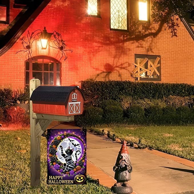 Trick or Treat Halloween Garden Flag for Outside, Black Cat Garden Flag 12x18 Double Sided Vertical Kitten Yard Flag for Outside Halloween Winter Lawn Farmhouse Patio Banner