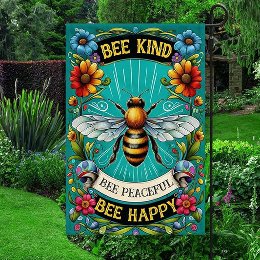 American Flag-BEE Flag Bee Kind Peaceful Bee Happy MLN2815F, Garden Flag (11.5" x 17.5")-USA Flags Premium Polyester-Decorative Indoor Outdoor Flag
