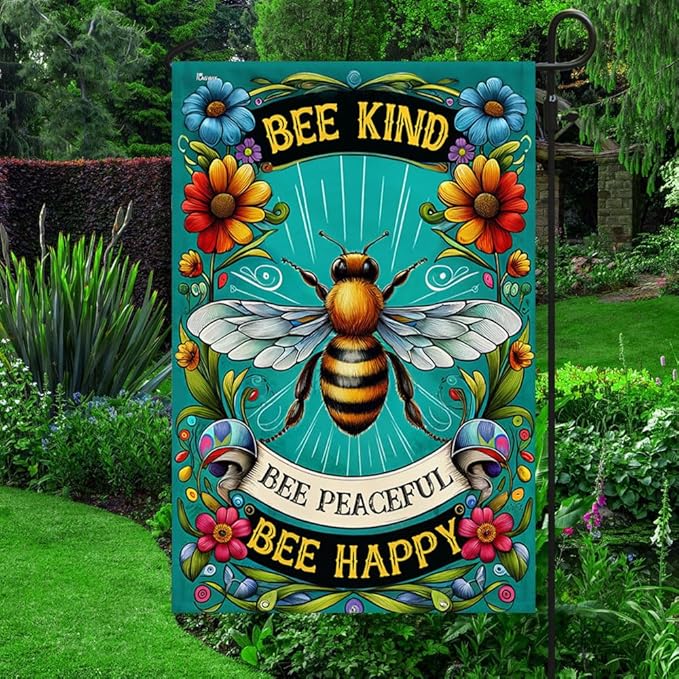 American Flag-BEE Flag Bee Kind Peaceful Bee Happy MLN2815F, Garden Flag (11.5" x 17.5")-USA Flags Premium Polyester-Decorative Indoor Outdoor Flag