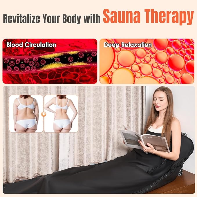 MIXC Infrared Sauna Blanket for Home Use, Portable Design and Full Body Detox & Relaxation, Highest 176℉, 20-60 Minutes Timer, 6 ft x 2.65 ft Black