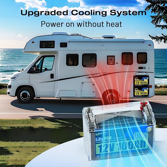 Wattcycle 2Pack 12V 100Ah LiFePO4 Lithium Battery, BCI Group 31,Deep Cycle Up to 15000 Cycles, 110A BMS, Low Temperature Protection, 10 Years Lifespan, Perfect for RV/Home Energy Storage
