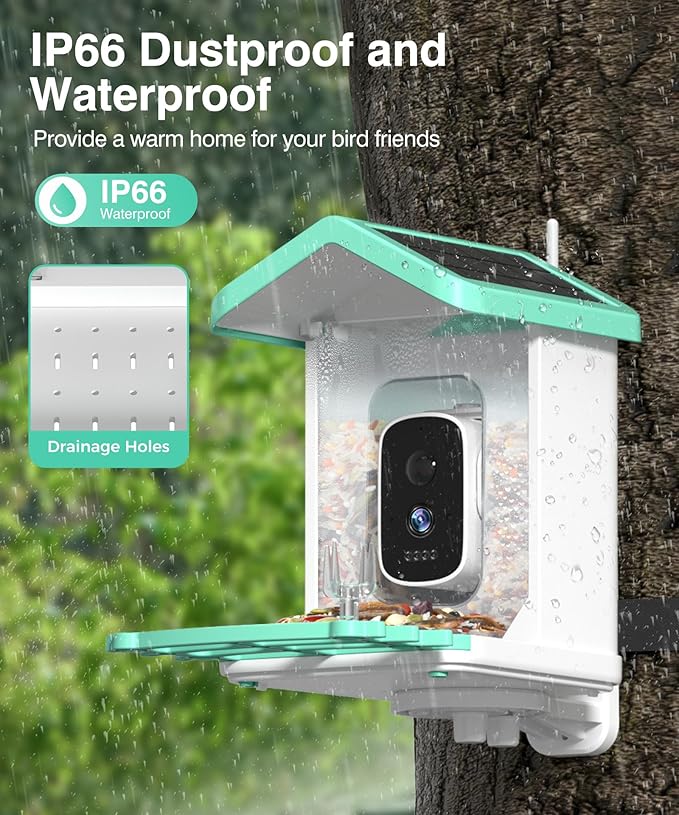 Bird Feeder with Camera, 4K HD AI Identify Bird Species Solar Panel, Smart Birdhouse with Cam, Auto Capture& Motion Detection for Watching, Video Live View, Instant Arrival Alerts