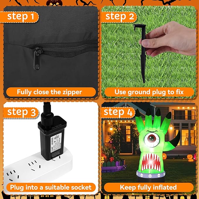 8FT Green Palm, Halloween Outdoor Inflatable Decoration, Contains LED Lights, Suitable for Outdoor lawns, Gardens, terraces and Halloween Parties