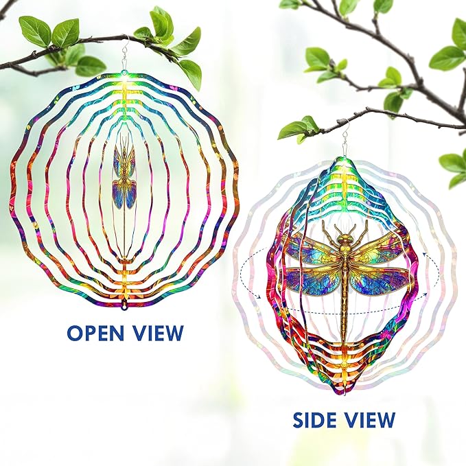 FLAGWIX Christmas Dragonfly Gifts for Women - 3D Stainless Steel Metal Wind Spinners 12 in - Dragonfly Wind Spinners Outdoor, Yard Garden Decor for Outside, Christmas Garden Gifts for Mom Grandma