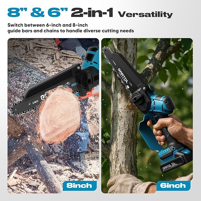 Mini Chainsaw 8” & 6” Compatible with Makita 18V Batteries, Cordless, Brushless Motor, Includes 2×20V Batteries & Charger, Lightweight Handheld Electric Chainsaw for Tree Trimming & Wood Cutting