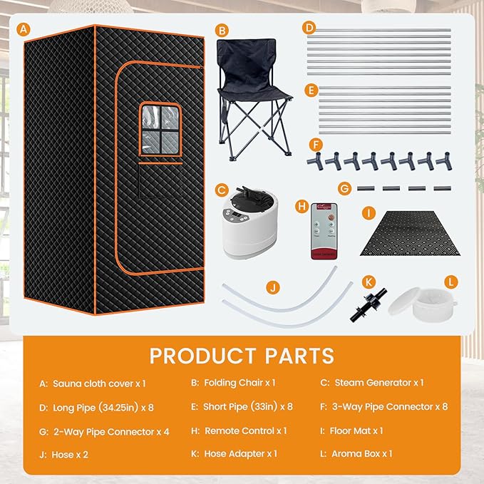 DoCred Portable Sauna for Home, Upgraded Personal Steam Sauna Box with 3L Steamer, Folding Chair, Extra Large Size Foldable Home Sauna, Full Body Sauna Tent for Relaxation Spa