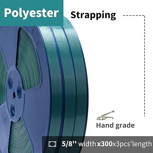 Heavy Duty Packaging 3pcs 5/8"(16mm) x 0.35" x 330'Light green Industrial-Grade Polyester(PET)Strapping Roll,Pallet Strap Coil for packaging strapping tool- 1400 lbs Break Strength(990ft Green)