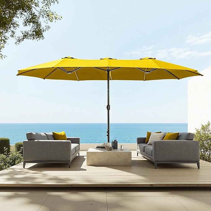 Sophia & William 15 ft Extra Large Patio Umbrella with Base Included, Rectangular Outdoor Umbrella Heavy Duty, Market Umbrella Double-sided Fade Resistant for Pool Garden Backyard, Golden yellow
