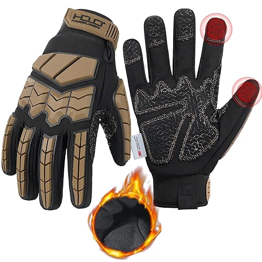 HANDLANDY Insulated Winter Work Gloves for Men, 3m Thinsulate Thermal Impact Gloves with Touchscreen for Cold Weather (Tan, Large)