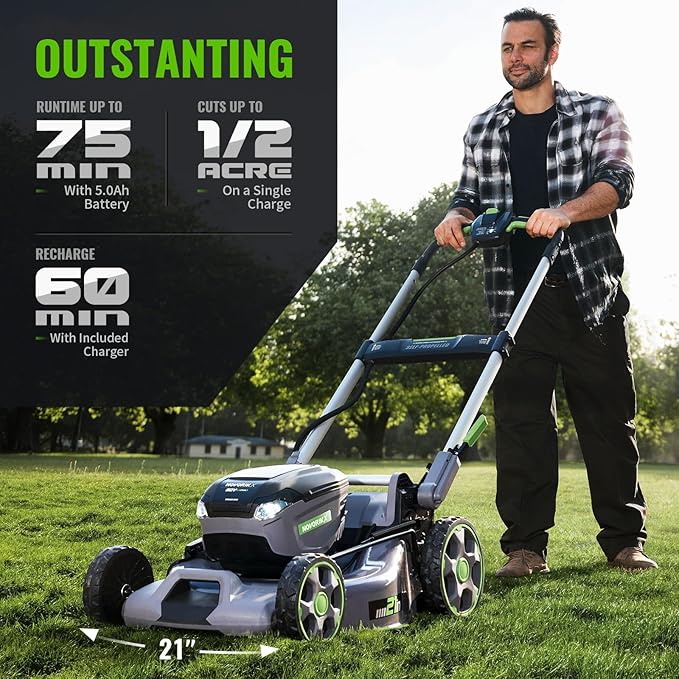 60V Self-Propelled Lawn Mower 21-Inch, Brushless Cordless Mower for Large Yards, Electric with LED Headlight, 2X5.0Ah Batteries & Rapid Charger
