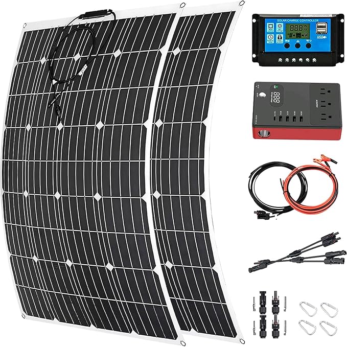 1000 Watt Flexible Solar Panel for RV, 2 × 500 Watt 12 Volt Solar Power Panel Kit with 40A Solar Charge Controller & Inverter Monocrystalline Solar Panels for Camping Off Grid Battery Charging Boat