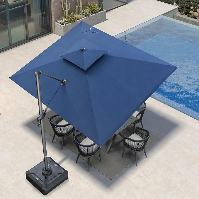 PURPLE LEAF 9' X 12' Sunbrella Cantilever Umbrella Outdoor Double Top Large Rectangle Umbrella Heavy Duty 360° Rotation Offset Patio Umbrella for Garden Deck Pool Backyard Spectrum Indigo