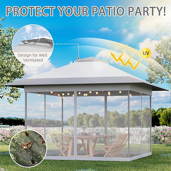 Bezseller 13x13 Pop Up Gazebo Tent with Mosquito Netting – Quick Set Up, Water-Resistant Outdoor Canopy for Patio, Garden, Backyard, and More,Light Grey