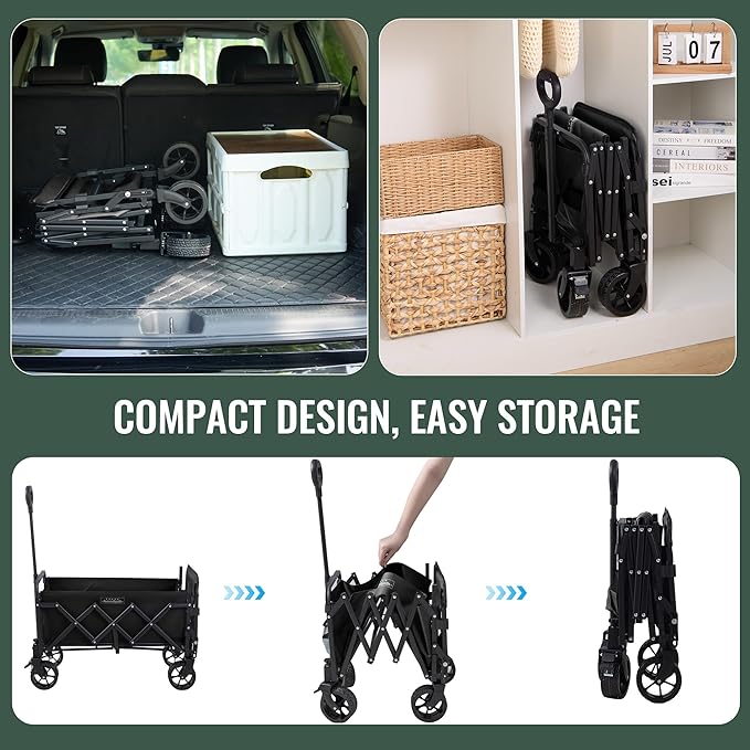 40'' Extra Long Collapsible Wagons Carts Foldable, 360LBS Foldable Wagon Cart with Wheels, Heavy Duty Portable Utility Wagon for Grocery, Shopping, Sports Garden & Camping - Black