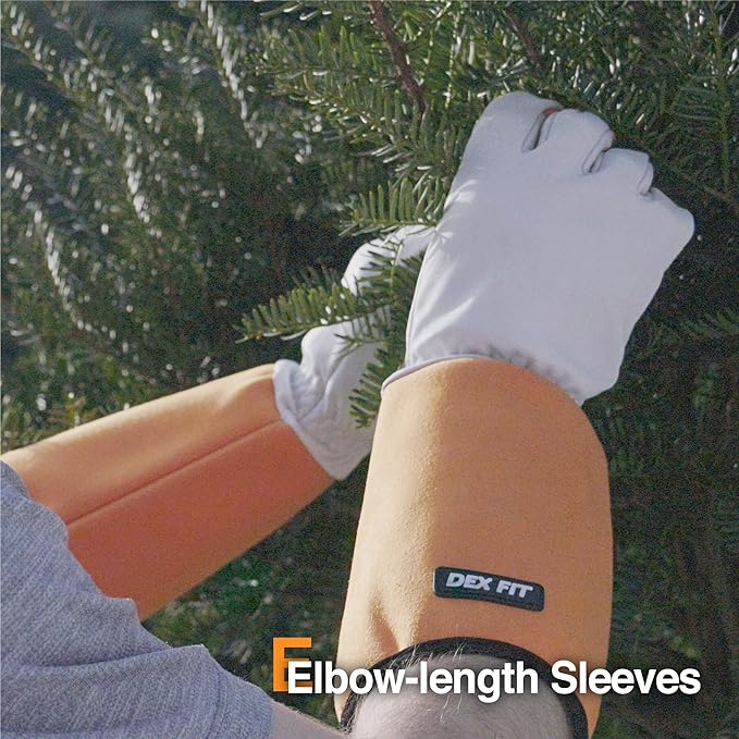 DEX FIT FG310 Gardening Gloves for Women & Men, Long Thorn Proof Leather Sleeves Protection, Comfortable, Durable for Cactus, Rose Bush Pruning and Garden and Yard Work; Orange XL (10) 1 Pair