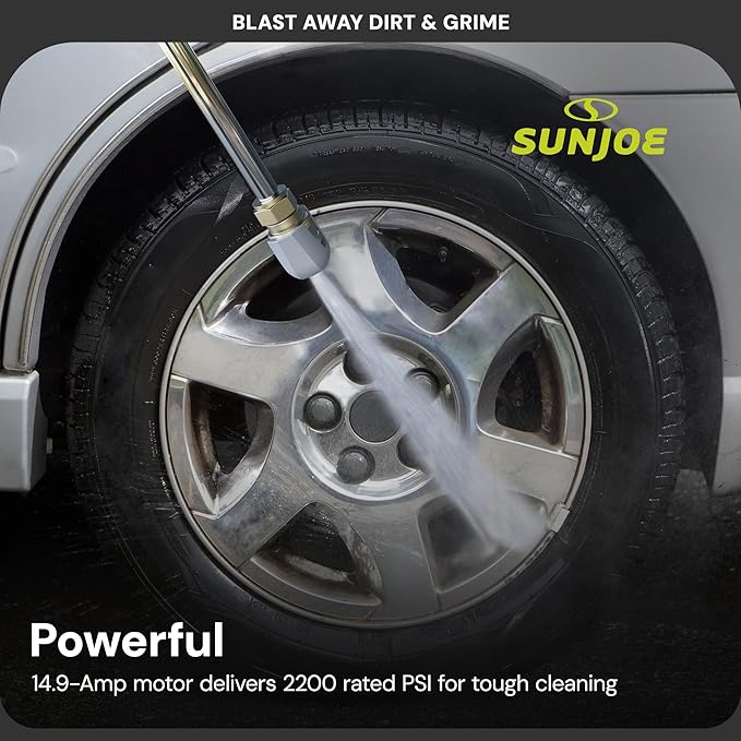 Sun Joe Electric Pressure Washer w/Wheels & 3 Quick-Connect Nozzles, 2200 PSI (PWMA Certified), 1.1 GPM, 14.9-Amp Motor - Heavy-Duty Cleaning Machine for Patios, Decks, Sidewalks & Cars, SPX3000-QW2