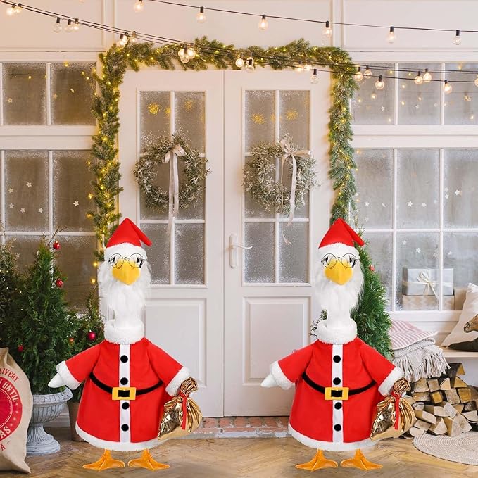Christmas Santa Porch Goose Outfits Christmas Lawn Goose Clothes Fits 23" Cement Plastic Goose Statue for Xmas Outdoor Garden Yard Patio Statue Art Decoration