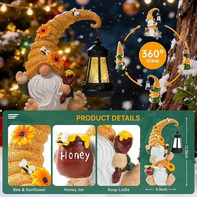 Christmas Garden Gnome Statue with Solar Lights – Large Outdoor Sculptures for Patio, Lawn, Yard – Ideal Gifts for Moms, Women, Grandma, Birthdays, – Funny Double Gnomes Decoration for Christmas