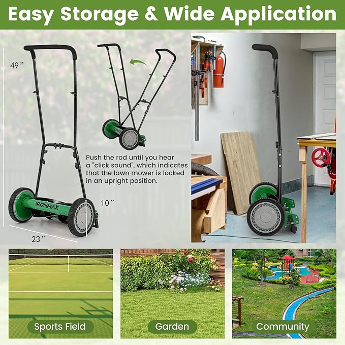 Goplus Manual Lawn Mower, 16 Inch 5-Blade Walk-Behind Cordless Grass Cutter with 7 Gallon Removable Grass Collect Bag, Adjustable Cutting Heights, Push Reel Lawn Mower for Yard, Garden