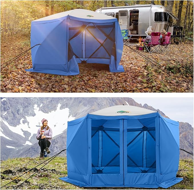 COBIZI 12x12 pop up Gazebo on Clearance Screen Canopy Tent, Camping Outdoor Screened Gazebo with Sidewalls, Portable Hub Tent with Carrying Bag and Ground Stakes, Blue