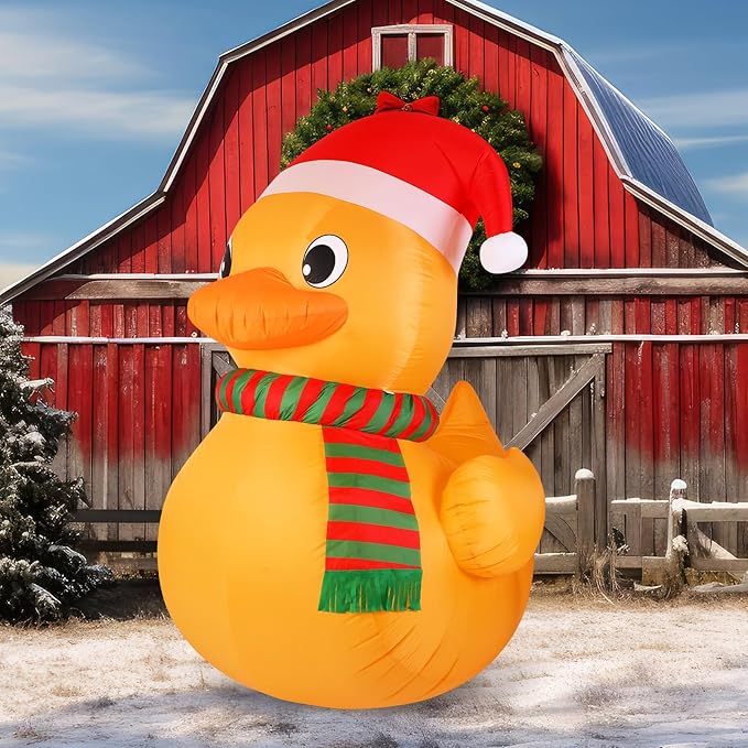 6Ft Christmas Duck Inflatable with Built in LED Lights Xmas Blow-Up Lawn Decoration for Winter Home Garden Yard Holiday Party Indoor Outdoor Decor