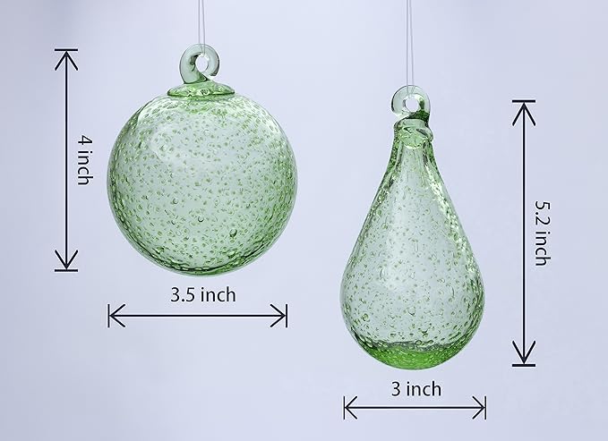 Artisan Crafts and Design Glow in The Dark Hand-Blown Round and Teardrop Glass Ornaments Indoor and Outdoor Garden Decor (Set of 2)