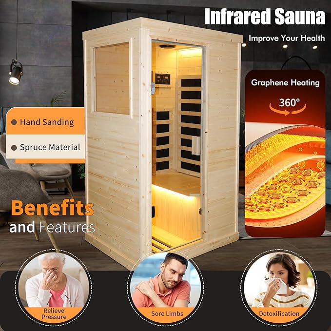 Far Infrared Wooden Sauna Room Home Saunas Spa Dry Saunas Single Person Spa Finland Spruce Wood fit for 7ft Person
