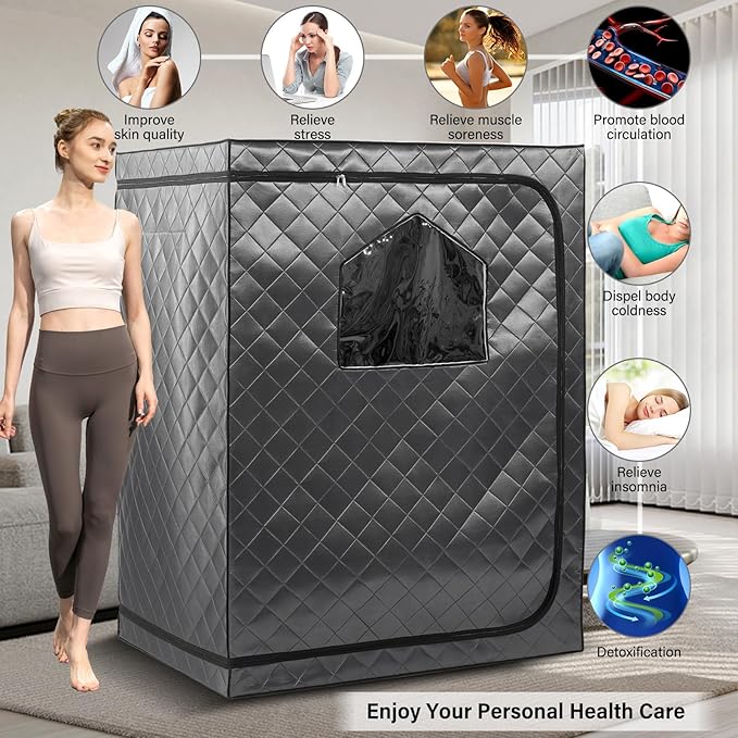 Full Body 2 Person Portable Infrared Saunas for Home, 2 Person Sauna Tent, at Home Sauna, Portable Personal Infrared Sauna Two-Person Sauna Tent with 2 Foldable Chairs, Remote Control
