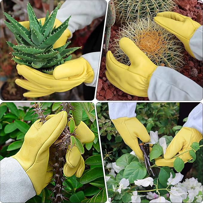 Gardening Gloves for Women/Men - Adjustable Cuff Goatskin Leather Elbow Long Sleeve Garden Gloves Gauntlet Puncture Thorn Proof Cactus Planting Rose Pruning Gloves Protective Work Gardener Gifts