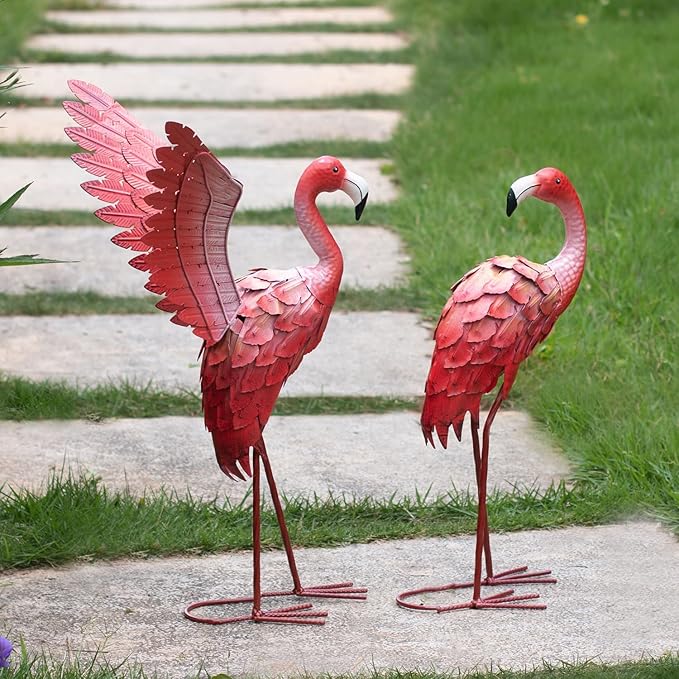 Natelf Pink Flamingo Garden Statues - Metal Flamingo Yard Art Decor, Weather-Resistant Outdoor Sculpture for Lawn, Patio, or Garden - Unique Gift for Women, Mom, Grandma