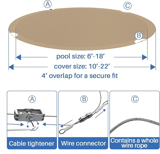 ECOOPTS 13 ft Round Pool Cover for Above Ground Pools, Swimming Pool Cover Protector Winter Safety Cover (Sand)