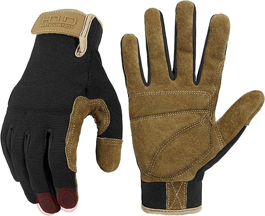 HANDLANDY Work Gloves for Men & Women, Utility Mechanic Working Gloves Touch Screen, Flexible Yard Work Gloves